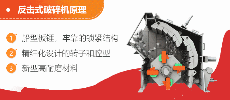 反擊式破碎機：進料粒度：0-700mm 生產能力：70-400噸/時 進料口尺寸：730-2030mm